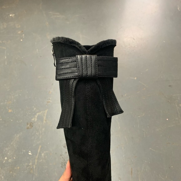 Faux Fur Lined Knee High Winter Boot in Black Faux Suede and Leather - Picture 5 of 16